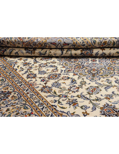 Tappeto Kashan Persia 244x362 Crema Avorio Blu