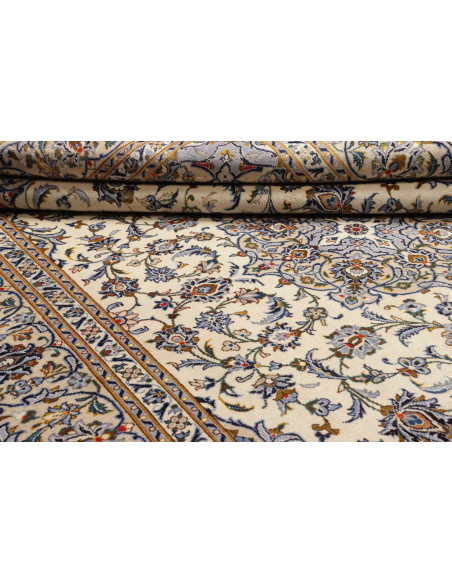 Tappeto Kashan Persia 244x362 Crema Avorio Blu
