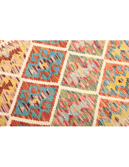 Tappeto Kilim Afghanistan giallo azzurro 123x192