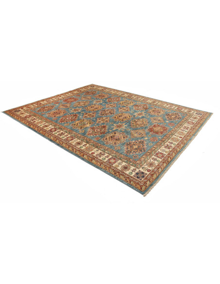 Rug Kazak Fine Pakistan 246x303 Teal Blue Cream