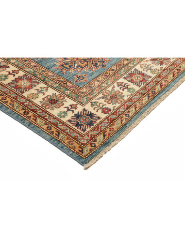 Rug Kazak Fine Pakistan 246x303 Teal Blue Cream