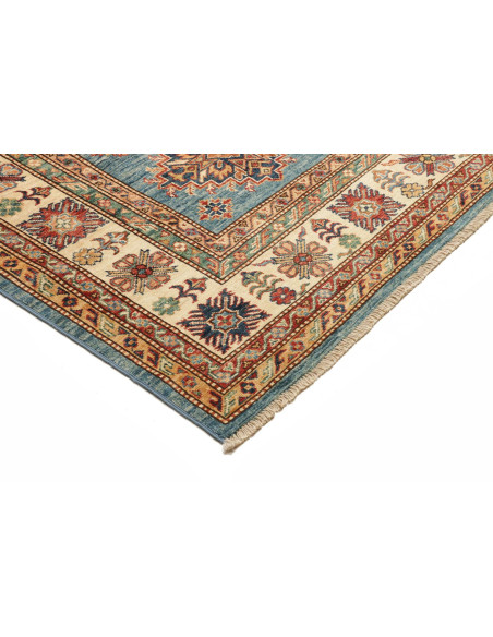 Rug Kazak Fine Pakistan 246x303 Teal Blue Cream