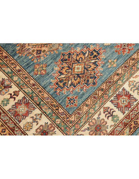 Rug Kazak Fine Pakistan 246x303 Teal Blue Cream