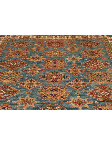 Rug Kazak Fine Pakistan 246x303 Teal Blue Cream
