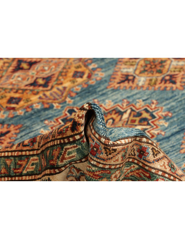 Rug Kazak Fine Pakistan 246x303 Teal Blue Cream