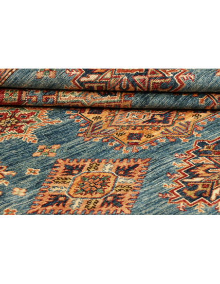 Rug Kazak Fine Pakistan 246x303 Teal Blue Cream