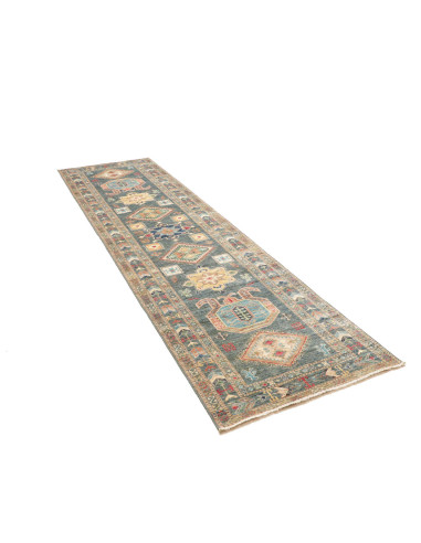 Rug Kazak Fine Pakistan 83x300 Teal Blue Green