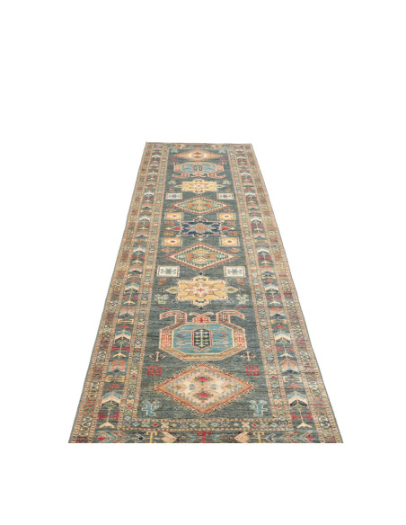Rug Kazak Fine Pakistan 83x300 Teal Blue Green