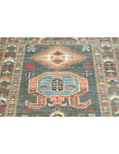Rug Kazak Fine Pakistan 83x300 Teal Blue Green