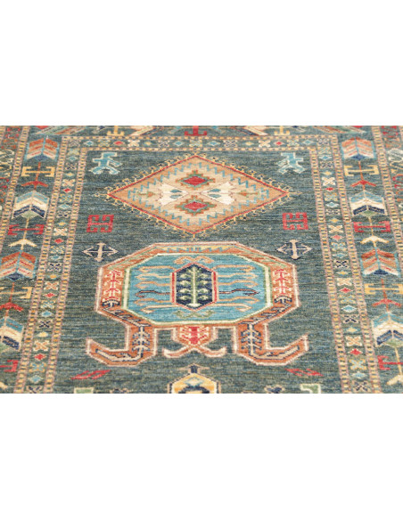 Rug Kazak Fine Pakistan 83x300 Teal Blue Green