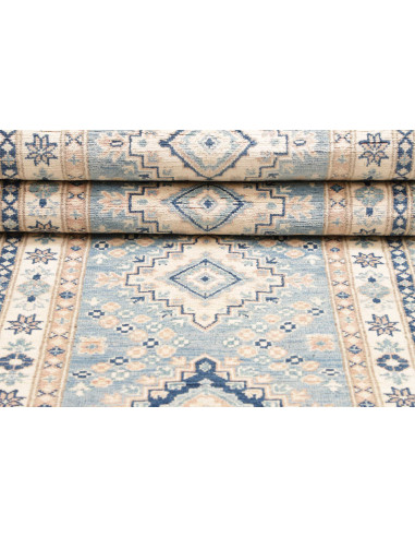 Rug Kazak Afghanistan 84x302 Sky Blue Cream Nav