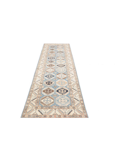 Rug Kazak Afghanistan 81x289 Sky Blue Cream Bei
