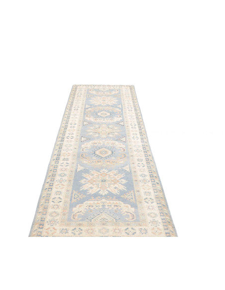 Rug Kazak Afghanistan 83x298 Sky Blue Cream Bei