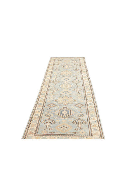 Tappeto Kazak Afghanistan 85x283 Azzurro Beige