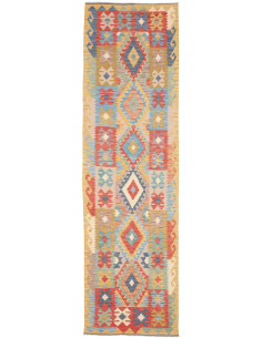 Rug Kilim Afghanistan 80x295 Ochre Yellow Blue