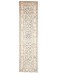 Tappeto Kazak Afghanistan 93x373 Azzurro Polver