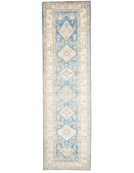 Rug Kazak Afghanistan 100x350 Sky Blue Ivory