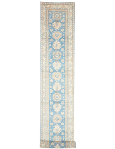 Tappeto Kazak Afghanistan 80x582 Azzurro Crema
