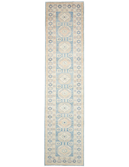 Rug Kazak Afghanistan 90x394 Dusty Blue Beige