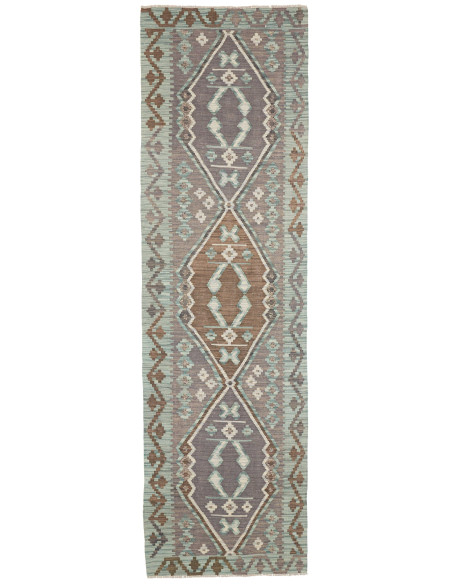 Tappeto Kilim Afghanistan 84x295 Verde Acqua Gr