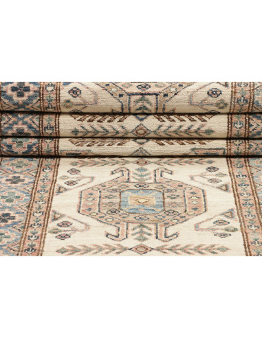 Rug Kazak Fine Pakistan 85x303 Cream Blue Brown