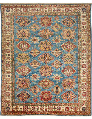 Rug Kazak Fine Pakistan 246x303 Teal Blue Cream