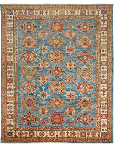 Rug Kazak Fine Pakistan 246x303 Teal Blue Cream