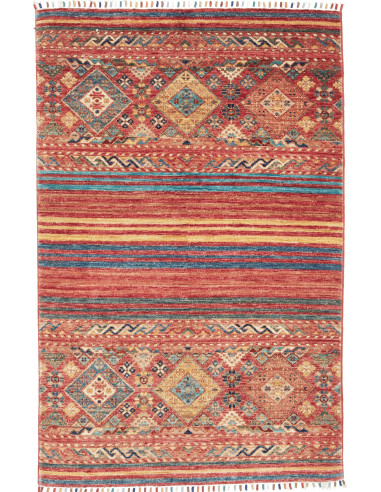 Rug Rubin Pakistan 96x148 Brick Red Petrol Blue