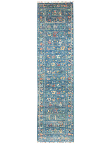 Tappeto Rubin Pakistan 78x302 Blu Petrolio Ocra