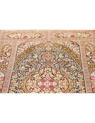 Tappeto Ghom Seta Persia 101x155 Blu Scuro Beig