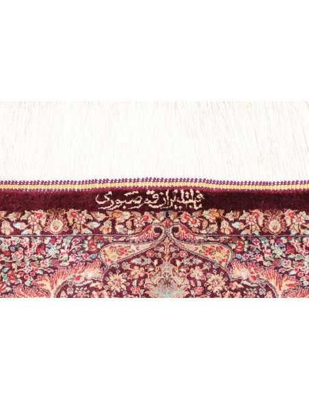 Rug Ghom Silk Persia 100x143 Burgundy Cream Blu