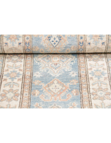 Tappeto Kazak Afghanistan 65x202 Azzurro Crema