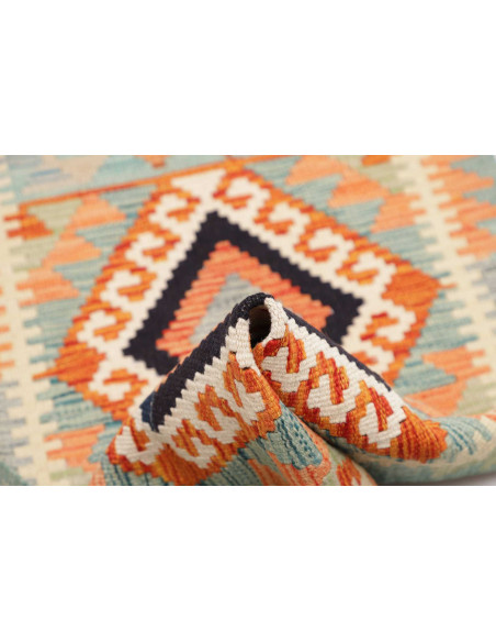 Rug Kilim Afghanistan 60x192 Aqua Blue Orange C