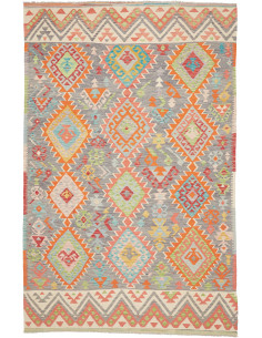 Rug Kilim Afghanistan 203x317 Grey Orange Coral
