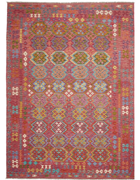 Tappeto Kilim Afghanistan 249x350 Rosso Multico