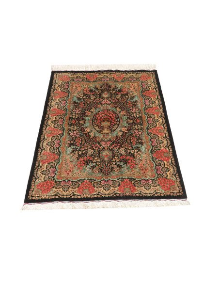 Rug Ghom Silk Persia 80x120 Black Rose Coral Te