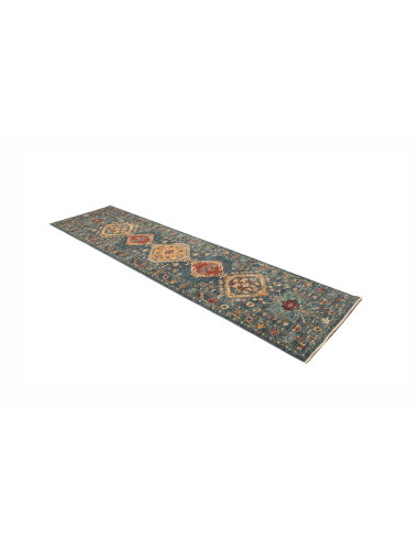 Tappeto Tribal Pakistan 80x298 Blu Petrolio Ara