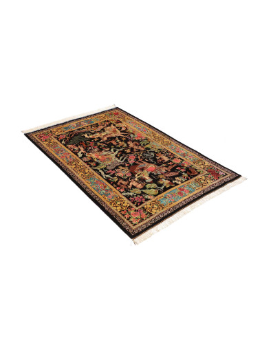 Tappeto Ghom Seta Persia 100x148 Nero Oro Rosso
