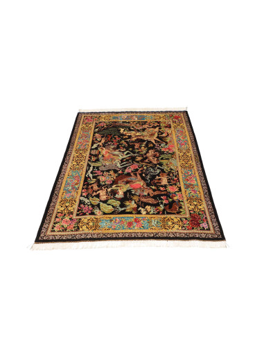 Tappeto Ghom Seta Persia 100x148 Nero Oro Rosso