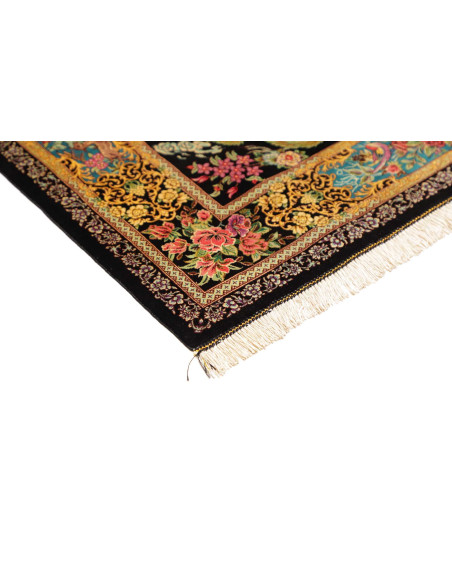 Tappeto Ghom Seta Persia 100x148 Nero Oro Rosso