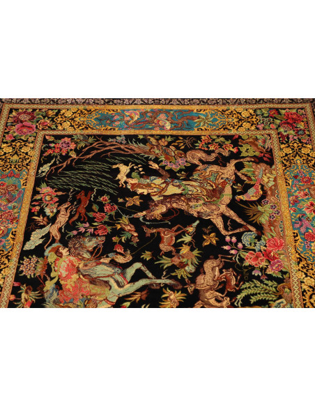 Tappeto Ghom Seta Persia 100x148 Nero Oro Rosso