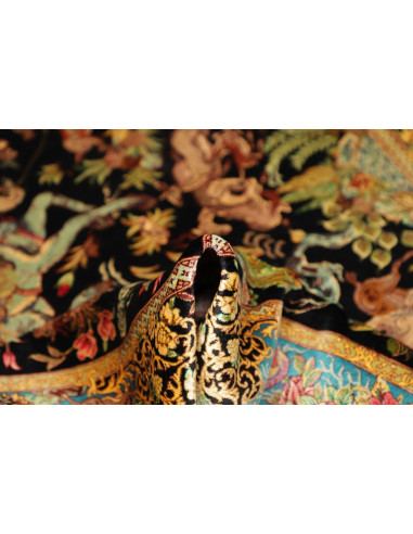 Tappeto Ghom Seta Persia 100x148 Nero Oro Rosso