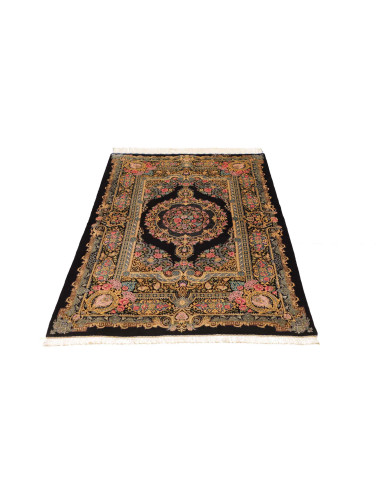 Tappeto Ghom Seta Persia 100x150 Nero Oro Rosa