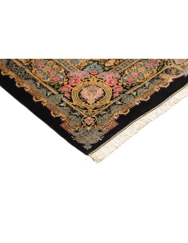 Tappeto Ghom Seta Persia 100x150 Nero Oro Rosa