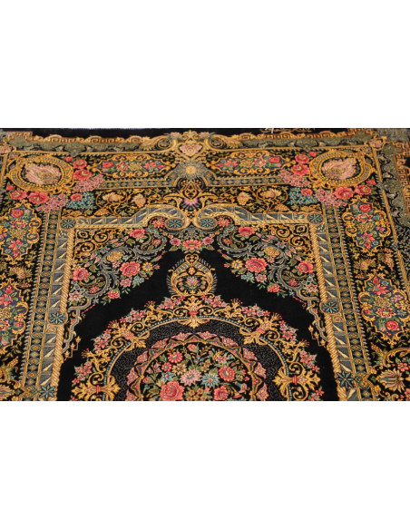 Tappeto Ghom Seta Persia 100x150 Nero Oro Rosa