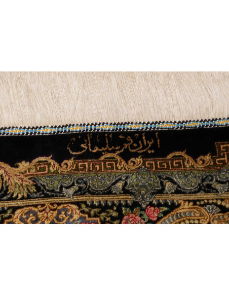 Tappeto Ghom Seta Persia 100x150 Nero Oro Rosa