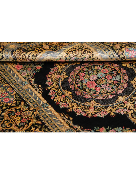 Tappeto Ghom Seta Persia 100x150 Nero Oro Rosa