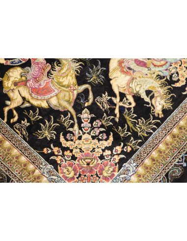 Rug Ghom Silk Persia 60x92 Black Gold Beige Pin