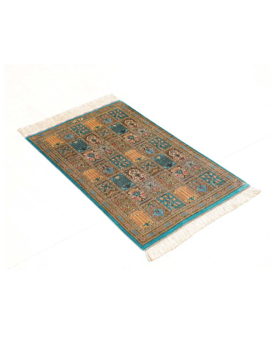 Rug Ghom Silk Persia 56x90 Turquoise Beige Gold
