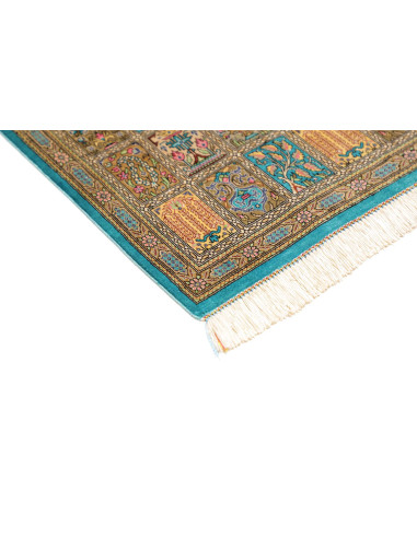 Rug Ghom Silk Persia 56x90 Turquoise Beige Gold